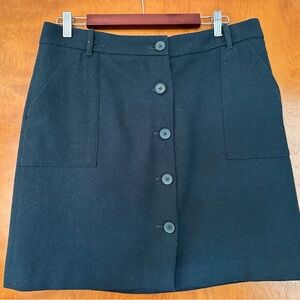 Eddie Bauer, teal wool button-down, fully-lined, mini skirt, size 10.